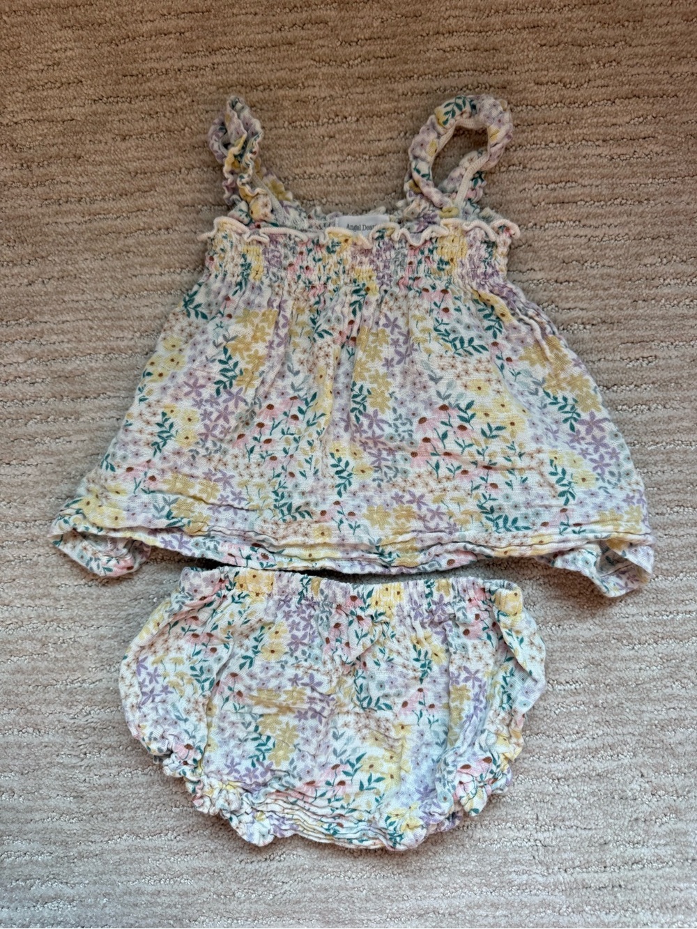 Angel Dear floral smocked top with bloomers size 18-24 months